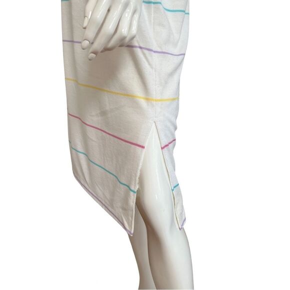 Vintage 1970s Handmade One of a Kind Rainbow Stripe Cinch Waist Polo Midi Dress - Picture 13 of 15